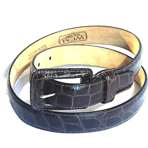WCM New York Vtg Skinny Belt Italian Calfskin Leather Crocodile Embossed M 34 main image 6